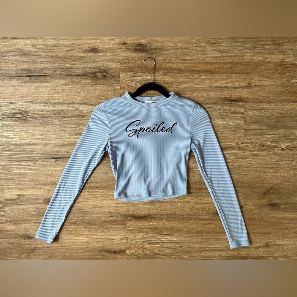 Size XS. Baby Blue Long Sleeve Crop Top.